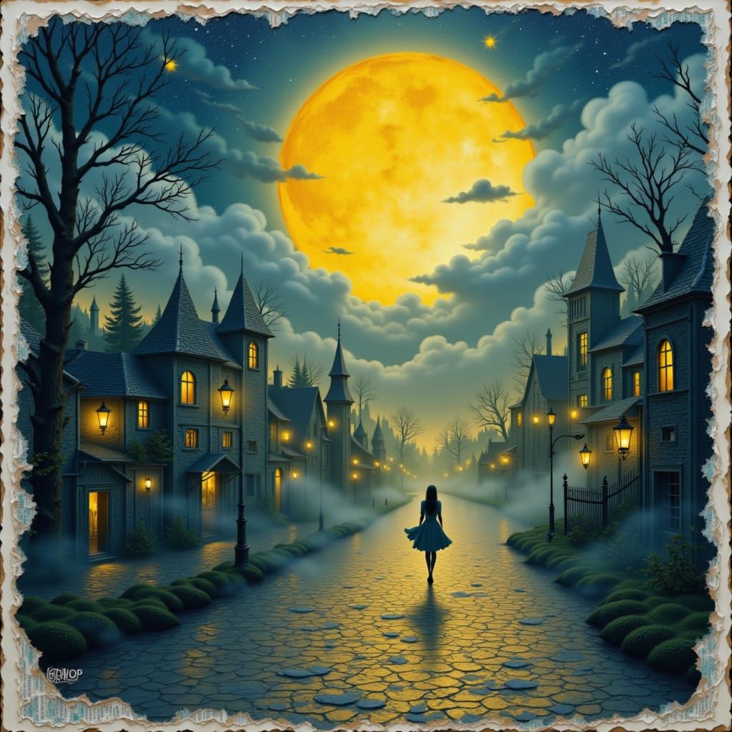 A yellow moon hanging low in the sky.