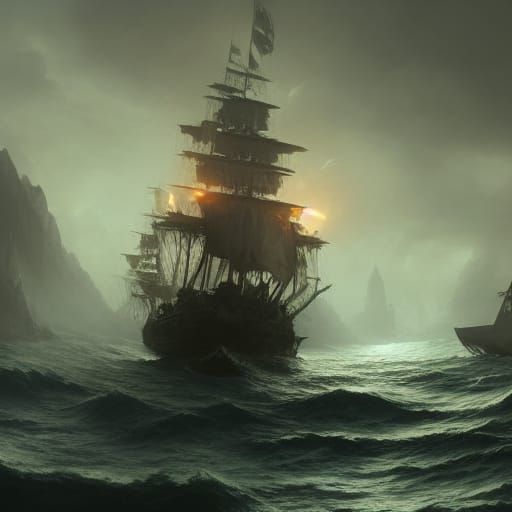 Pirate Ship Sinking: Dark Fantasy Concept Art