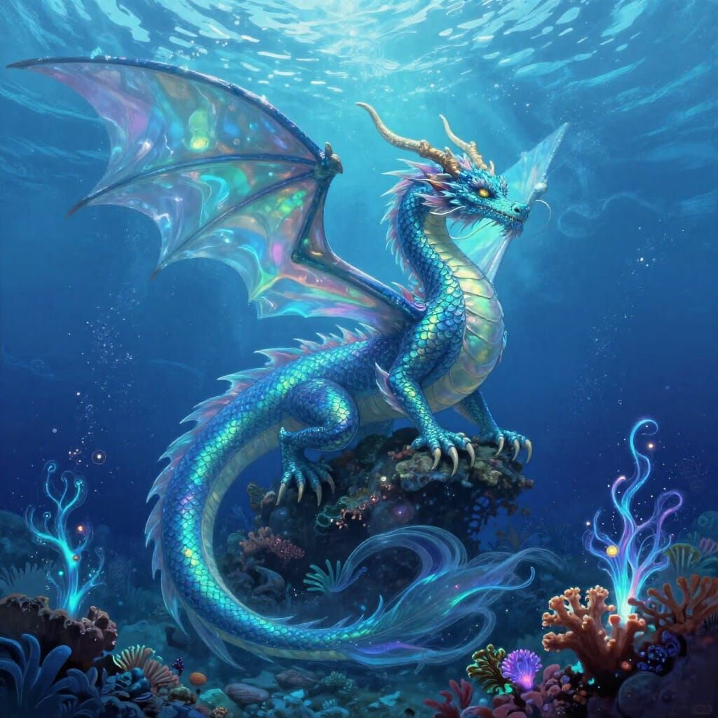 Ethereal Sea Dragon with Translucent Wings on Coral Reef