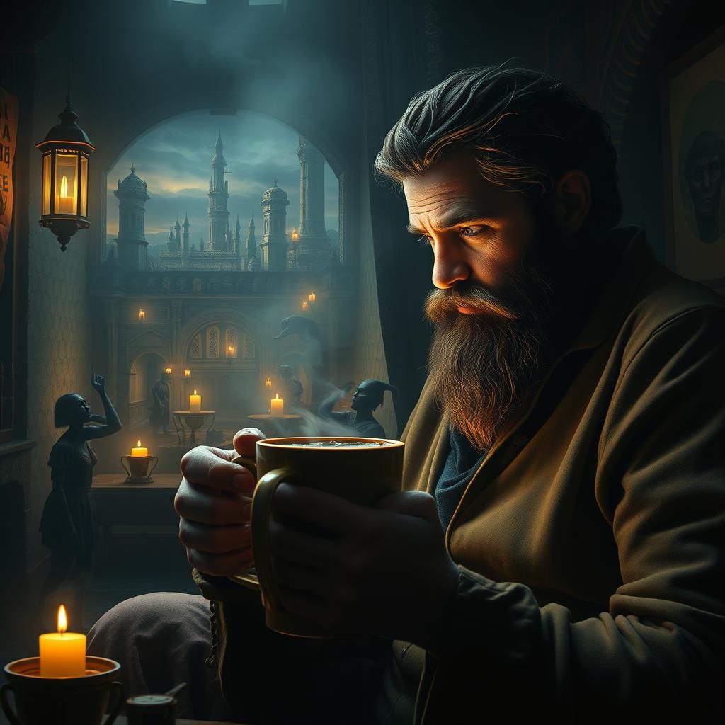 Mystical Coffee World: Dreamlike Matte Painting