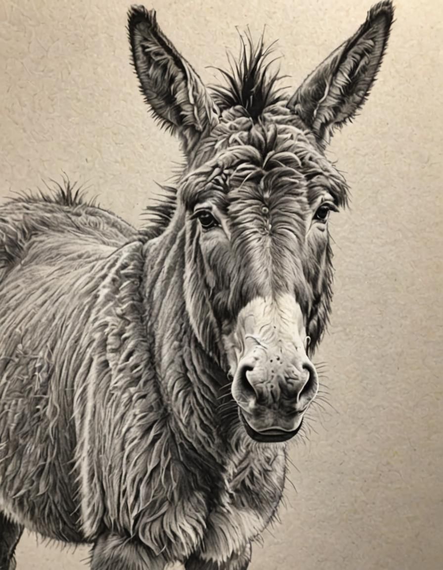 Pencil Sketch of Shaggy Donkey