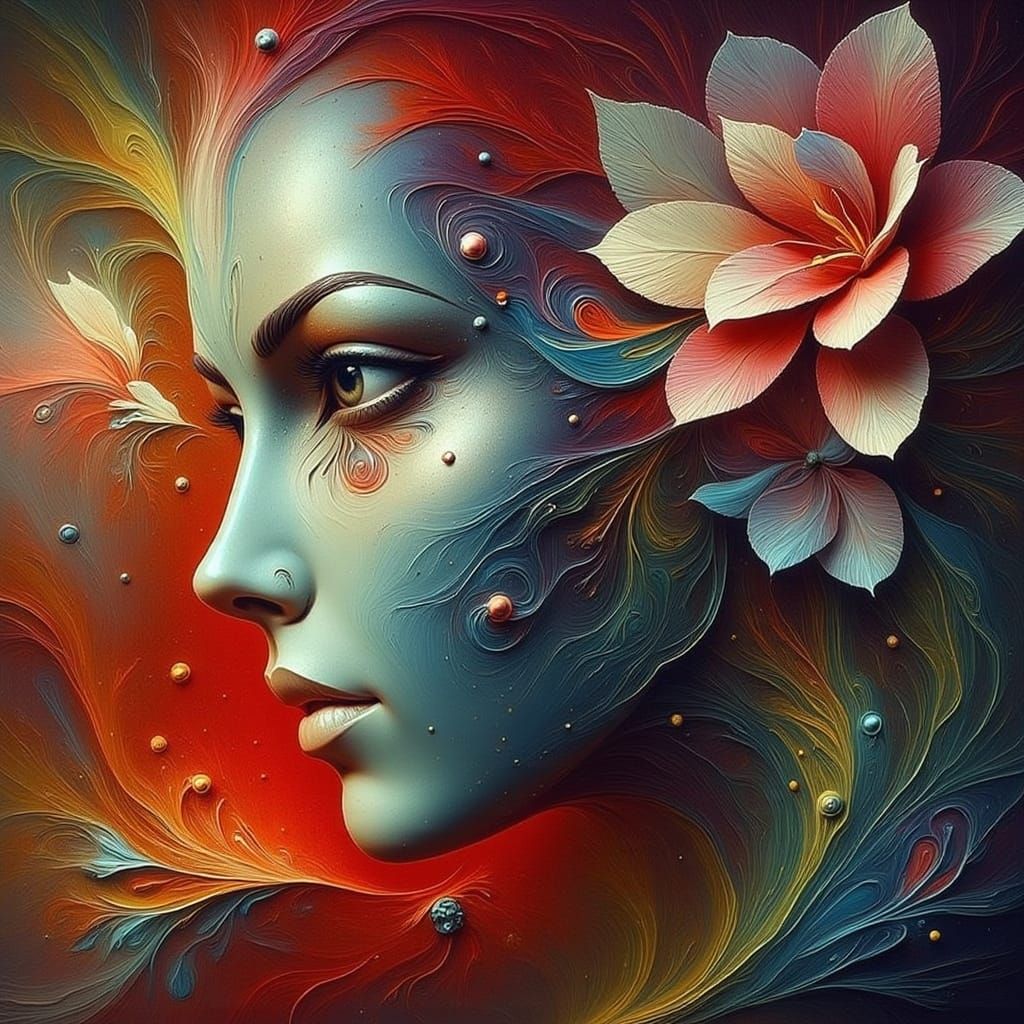 Android Woman in Futuristic Garden of Bloom