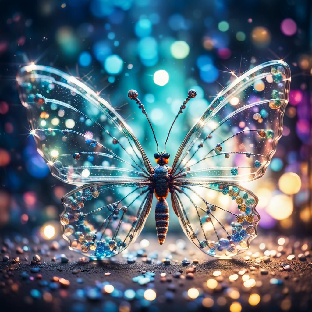 Sparkling Glass Butterfly in Surreal Style