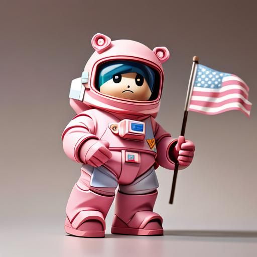 Cute Pink Astronaut Toy in Origami Papercraft Style