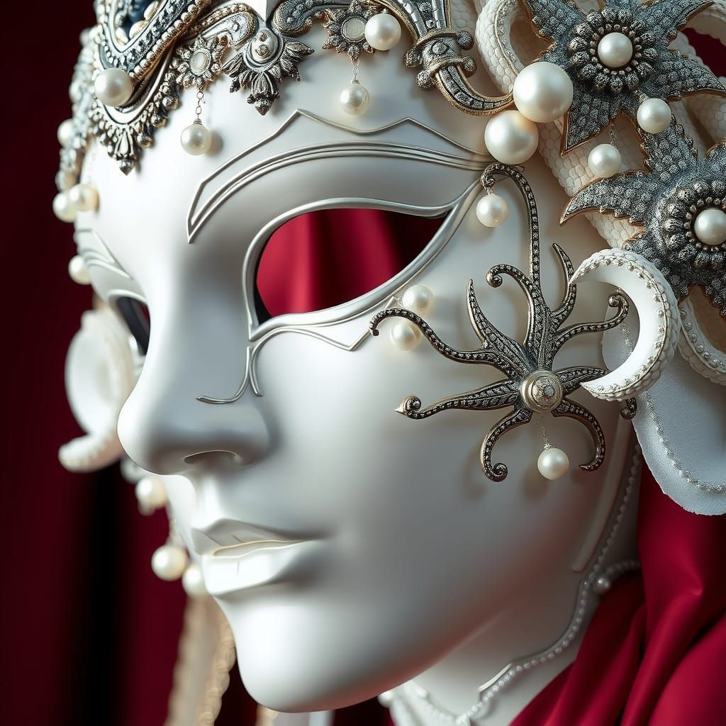 Velvet royal red and white venetian mask