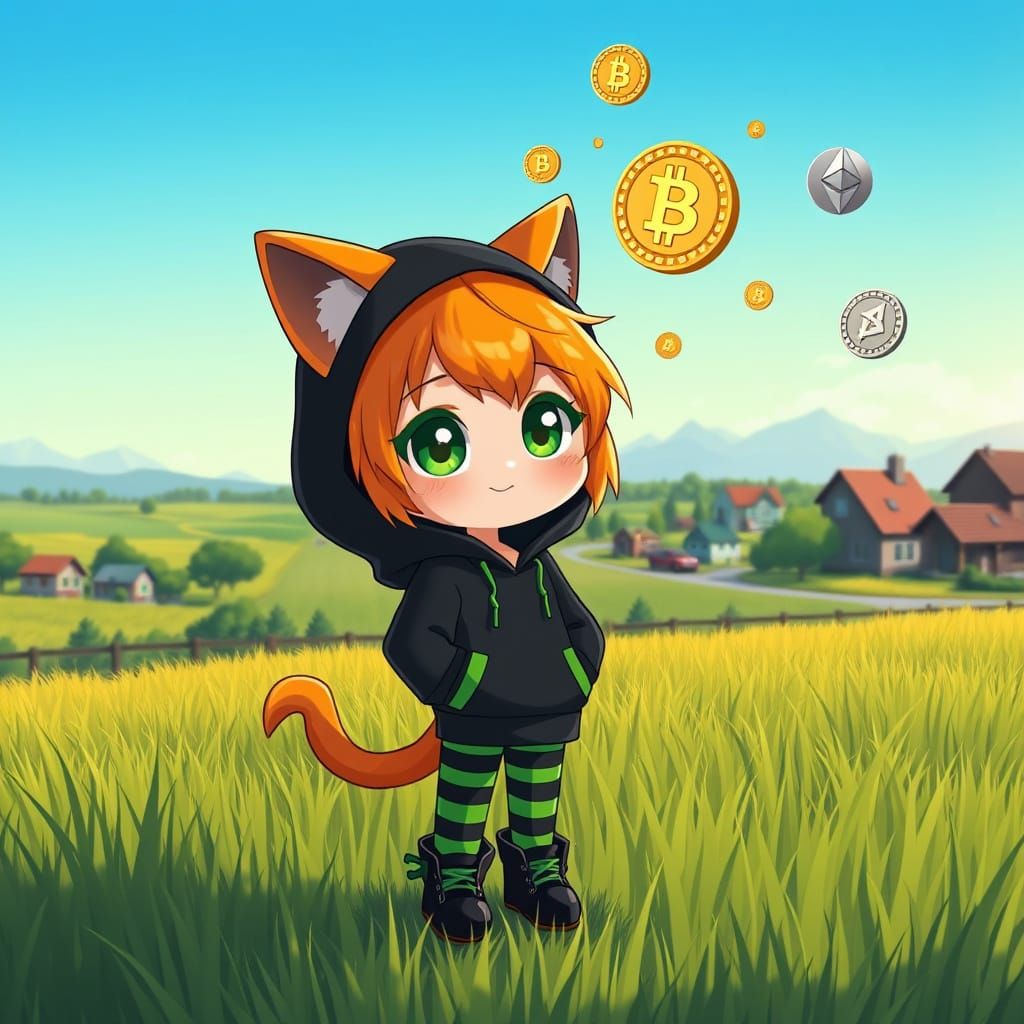 Anime Catgirl in Synthwave Landscape