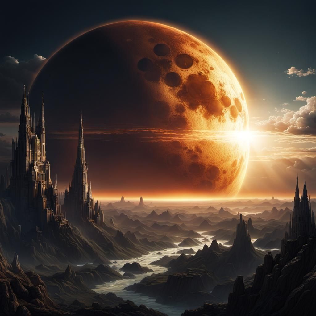 Epic Celestial Dance: Sun and Moon in Digital Art