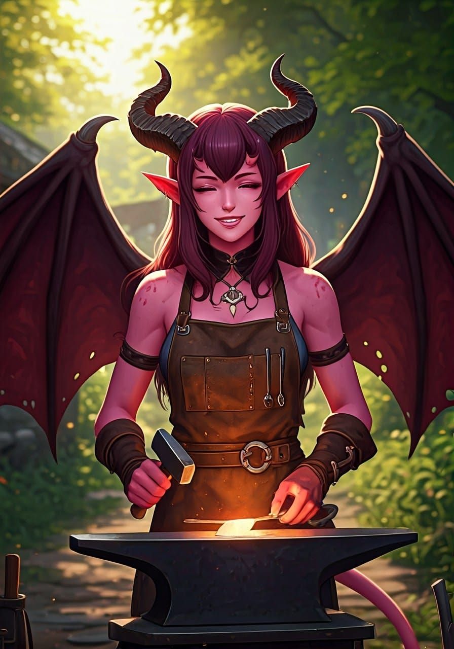 Vibrant, Magenta-Hued Demoness Crafts in Woodland Forge