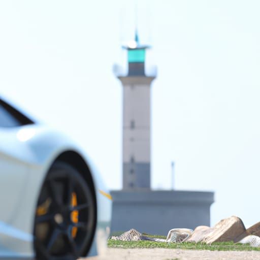 Luxury Car on Beach Near Lighthouse