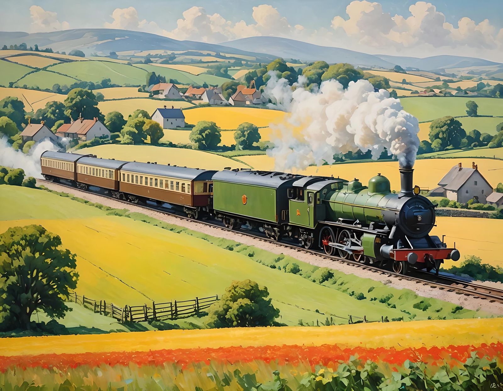 Impressionistic Train Journey Through Sunny Countryside