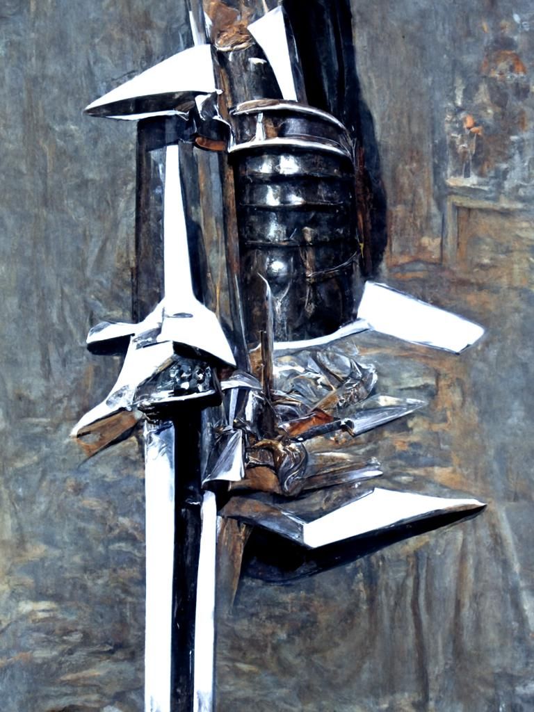 Suit of Armor with Claymore Sword, Oil Painting Style