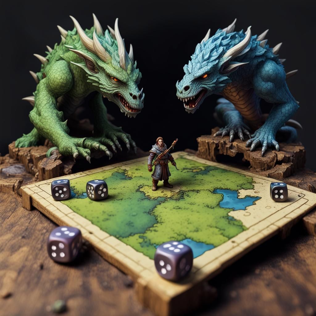 Hyperrealistic D&D Tabletop Gaming Scene with Miniatures