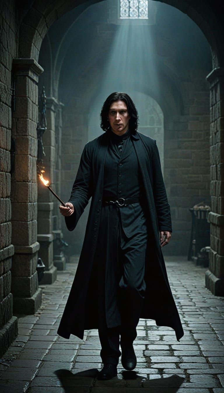 Adam Driver as Enigmatic Severus Snape in Dark Gothic Portra...