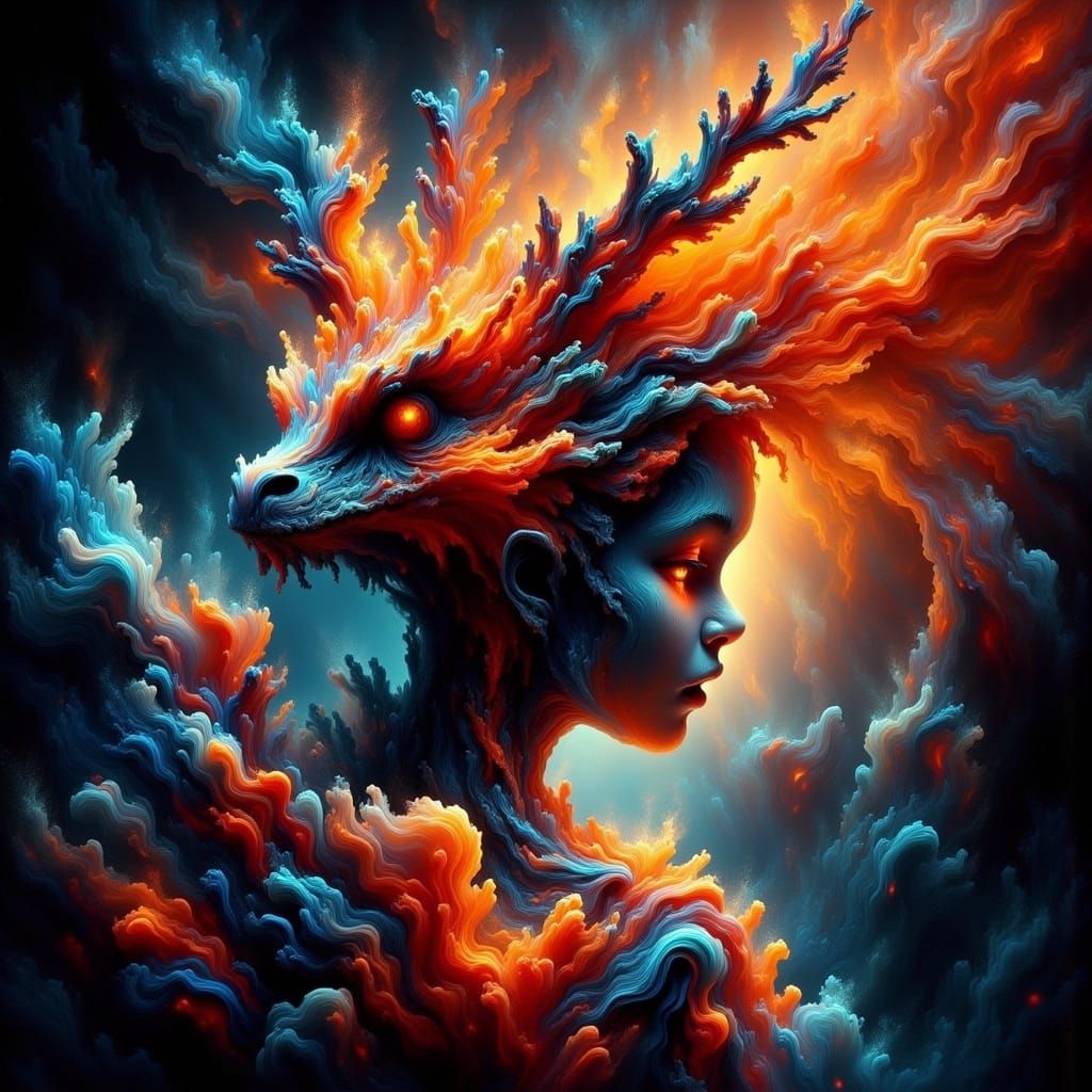 Girl with Fluffy Dragon: Digital Art Masterpiece