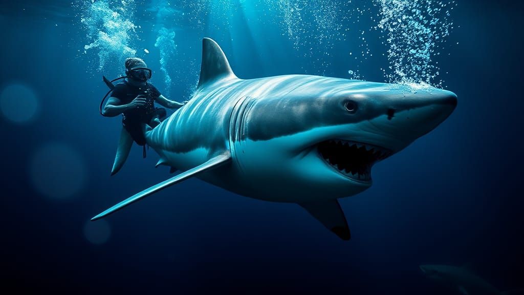 Diver and Great White Sharks: Hyperrealistic Photography