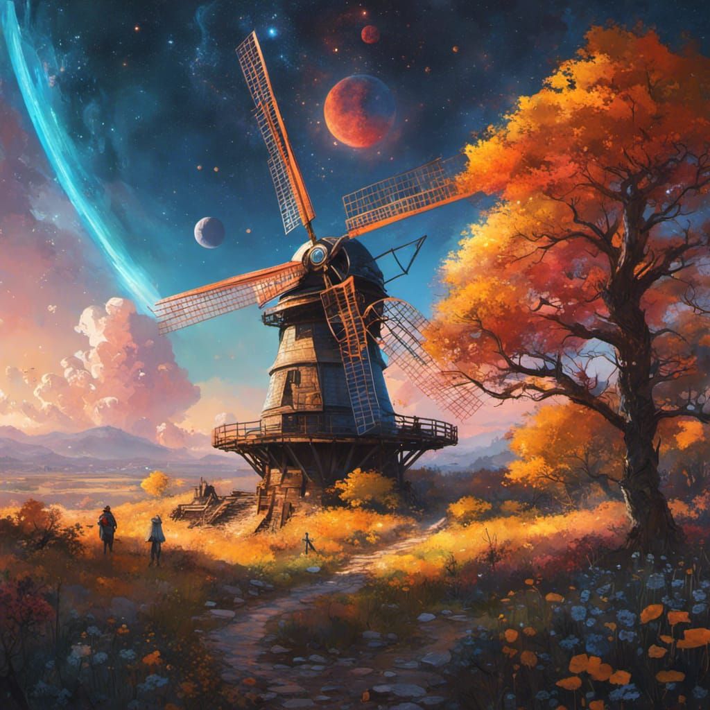 Astral Solar Space Windmill Collage Illustration