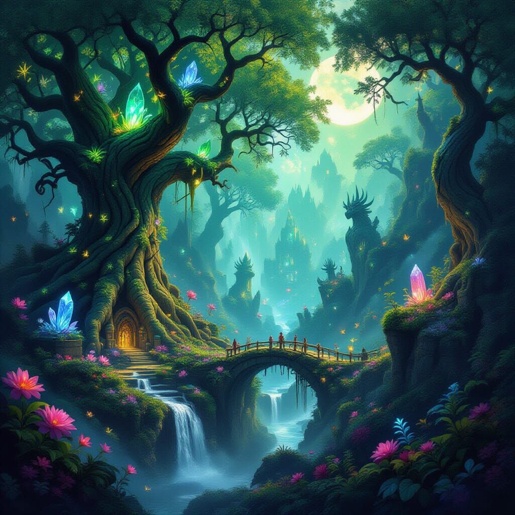 Enchanted Forest: Bioluminescent Plants and Magical Crystals