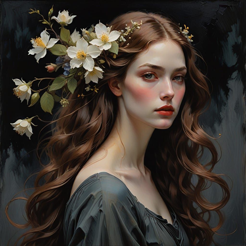 Dreamy Portrait of a Young Woman in a Whimsical Nighttime Sc...