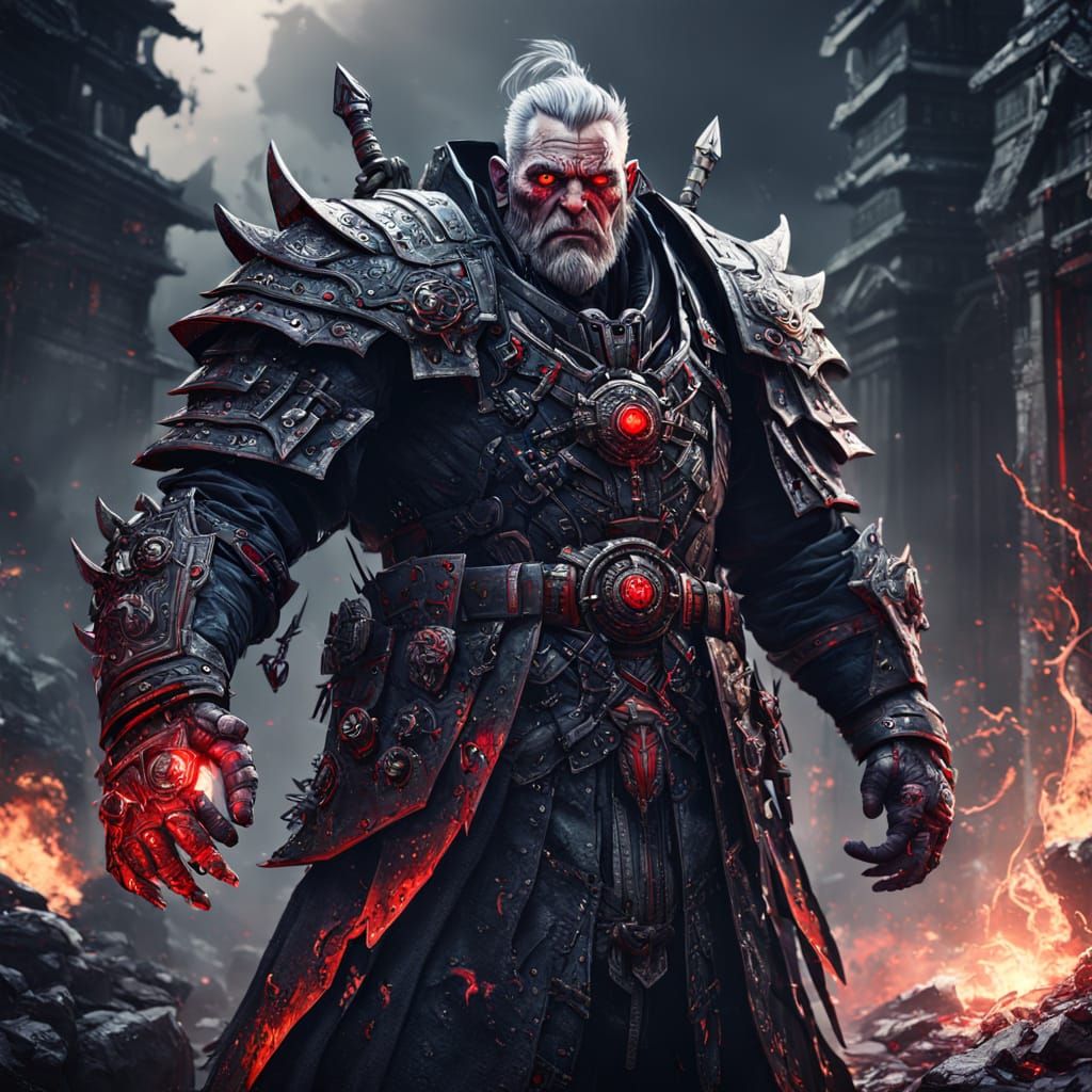 Fantastical Warrior in Black Coat, Deep Color, and Intricate...