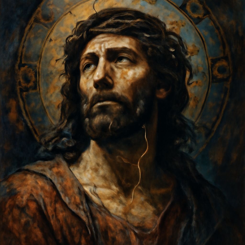 Jesus in Steampunk Ink Painting with Kintsugi