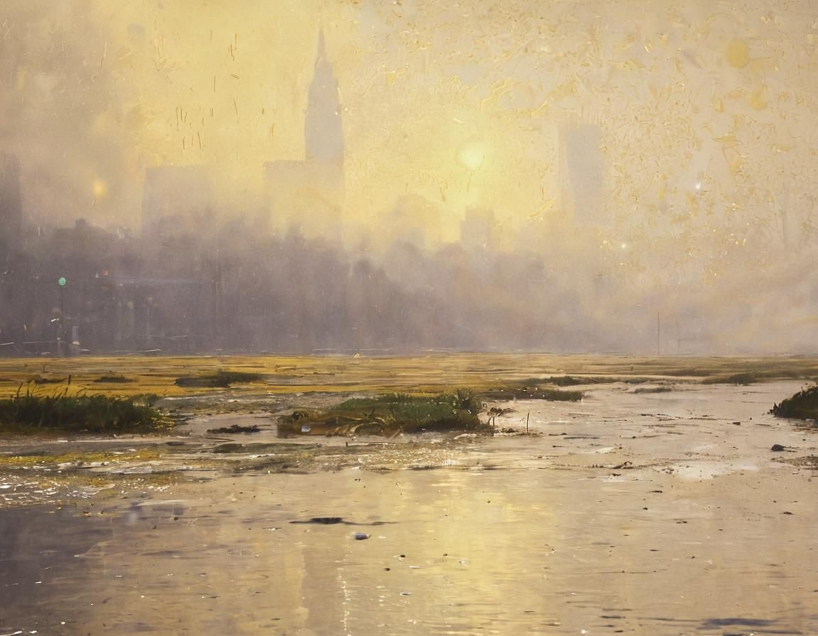 Futuristic Cityscape with Yellow Cab, Impressionist Style