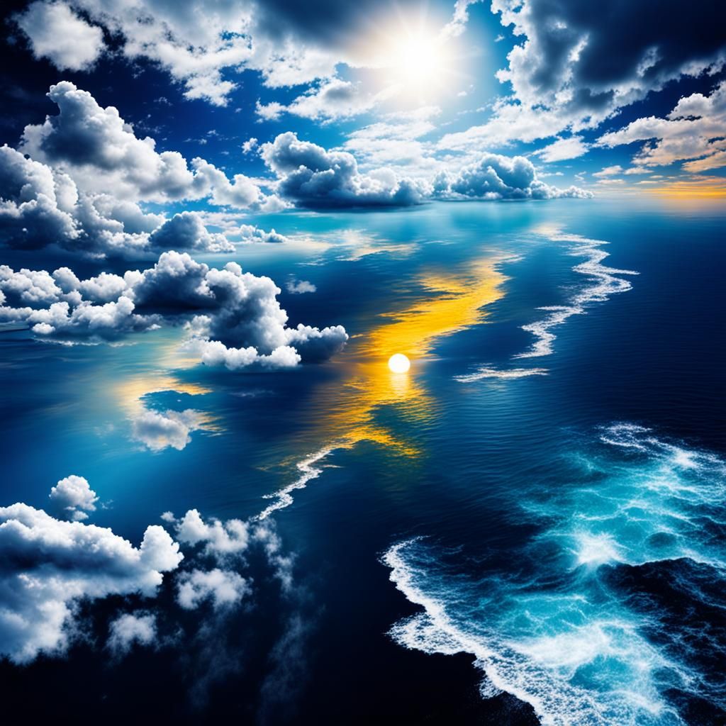 Moon Reflecting on Ocean with Divine Sunlight