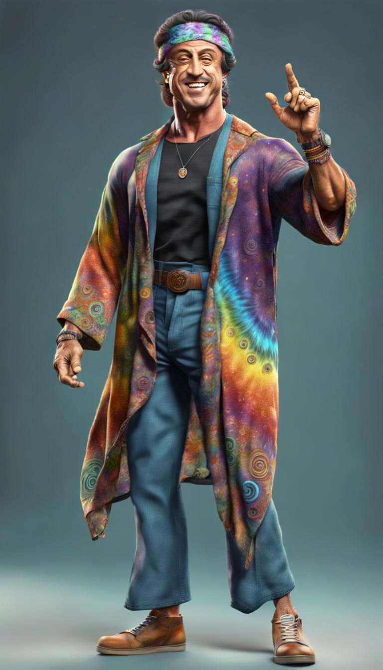 Sylvester Stallone in a Hippie fashion outfit