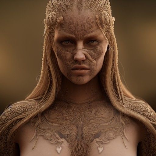 Hyperrealistic Nude Shield Maiden in Twilight
