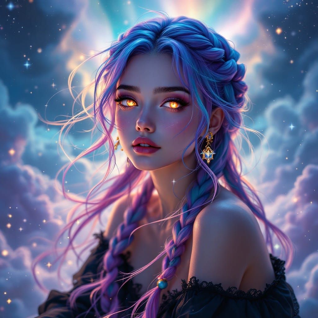 Anime Goddess with Radiant Flowing Hair and Ethereal Eyes