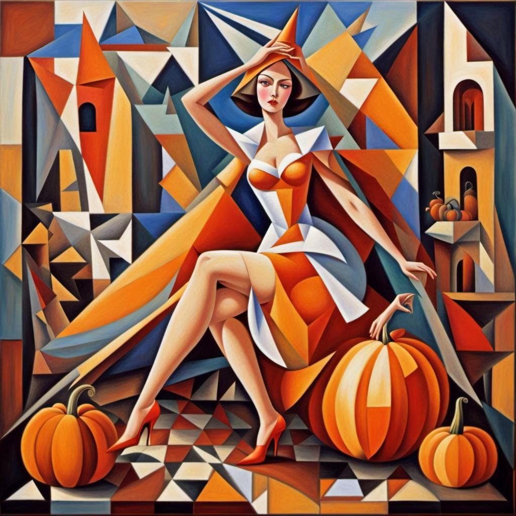 Cinderella's Opulent Pumpkin Coach in Abstract Cubism