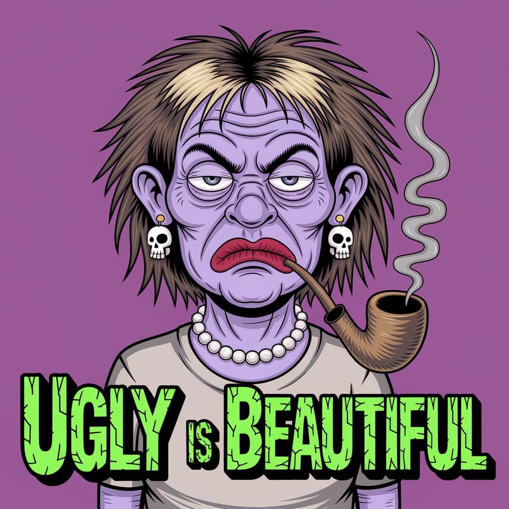 Ugly Woman Smoking Pipe in Underground Comix Style