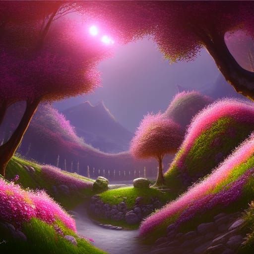 Glowing Alchemist's Workshop in a Blooming Valley