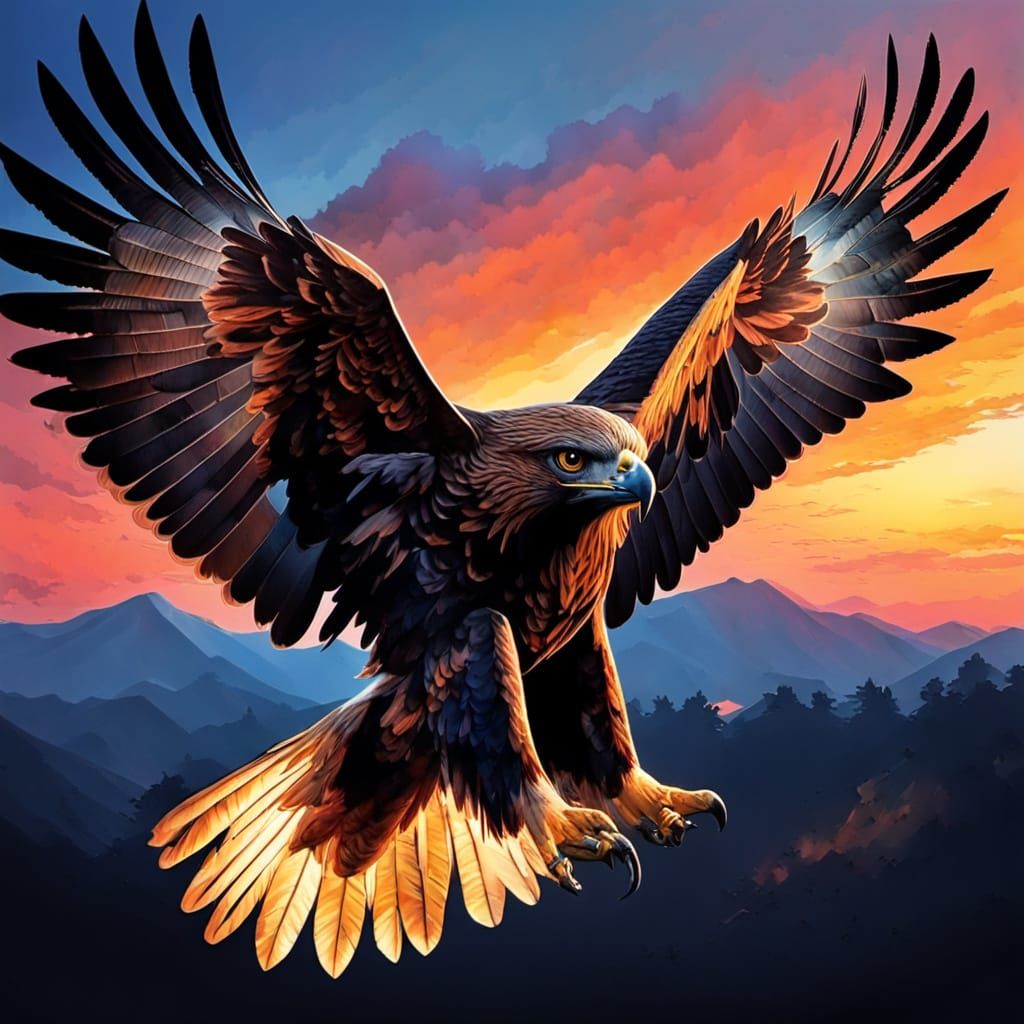 Golden Eagle Mosaic Art in Chiaroscuro Style