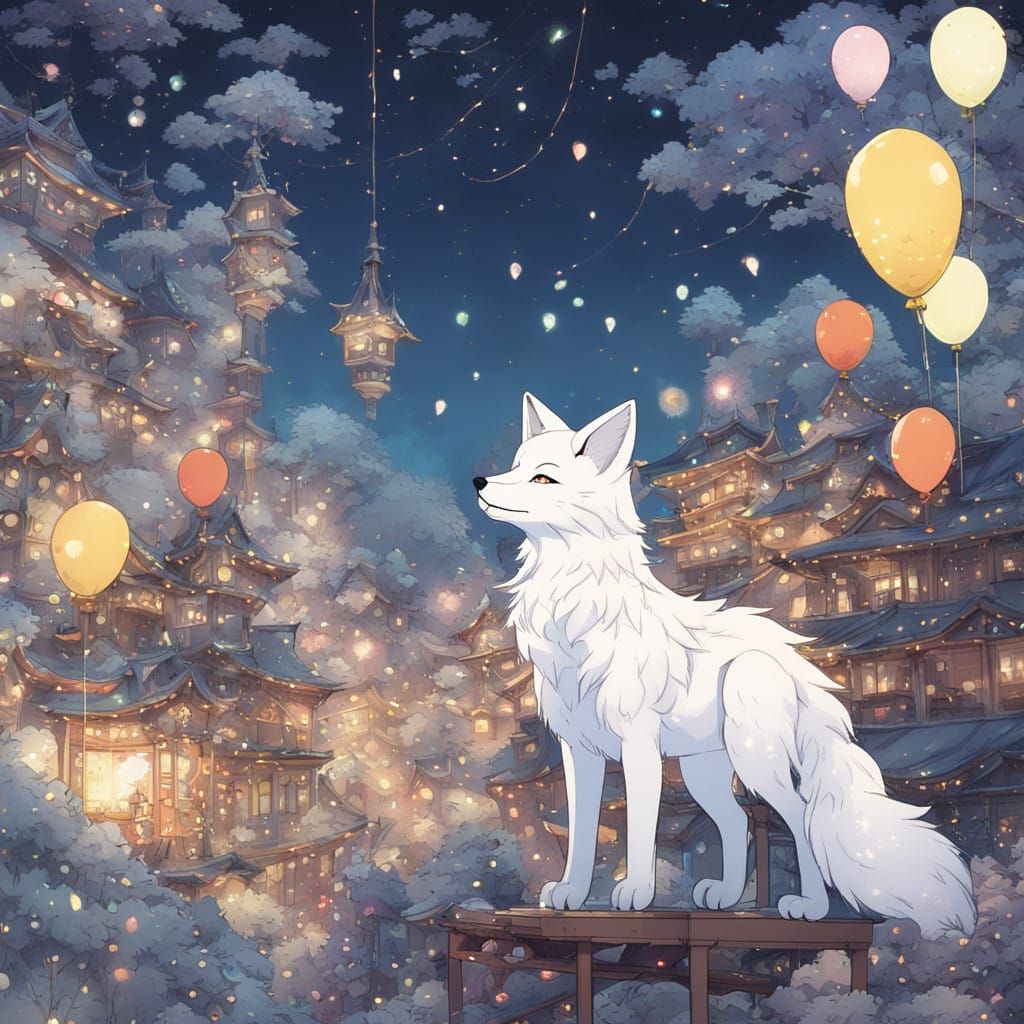 Majestic Snowy Fox Celebrates New Year in Vibrant Anime Styl...