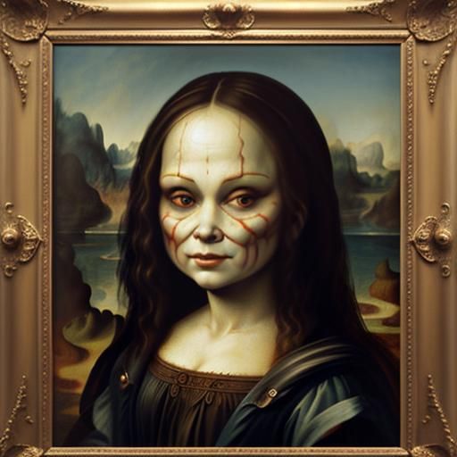 Portrait of Chucky the doll from child's play, as the Mona Lisa