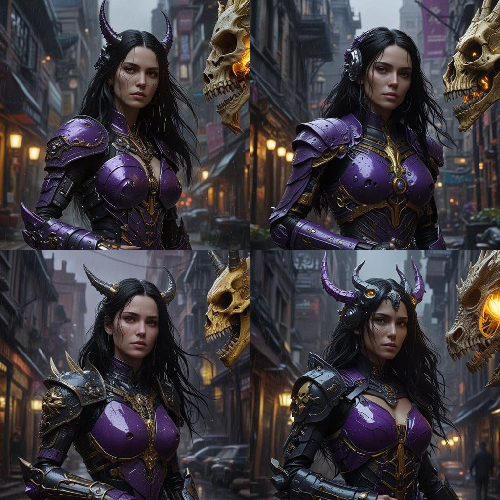 Dark Fantasy Goddess Meets Mechanical Robot in a Downpour of...