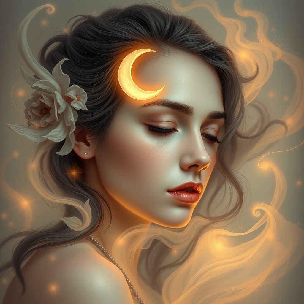 Ethereal Woman with Moon in James Jean Style