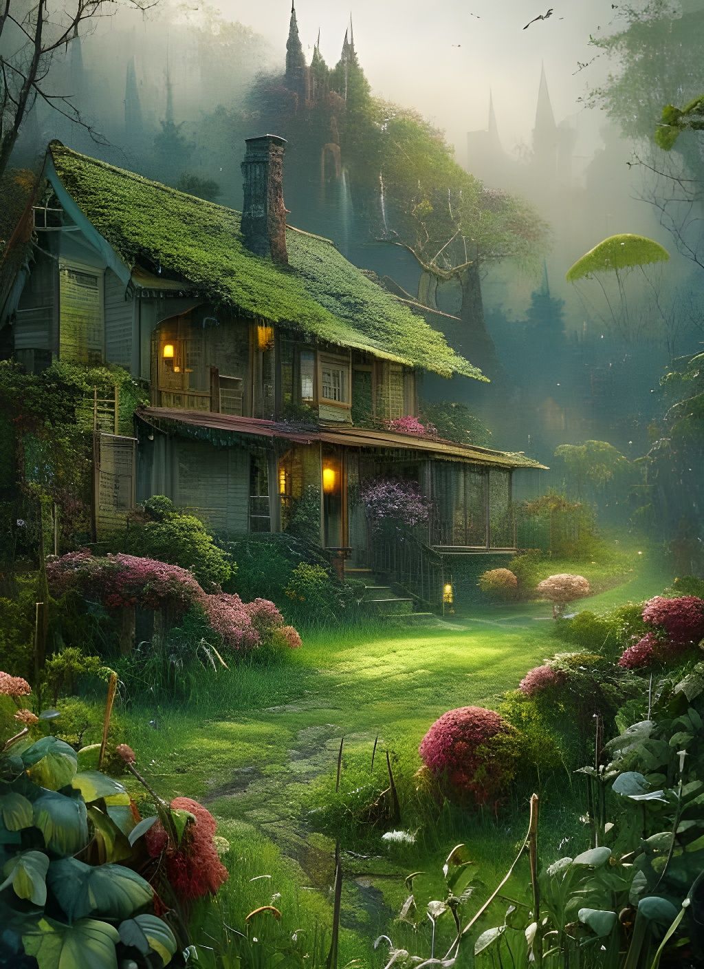 Detailed Forest Shack in Watercolor Style