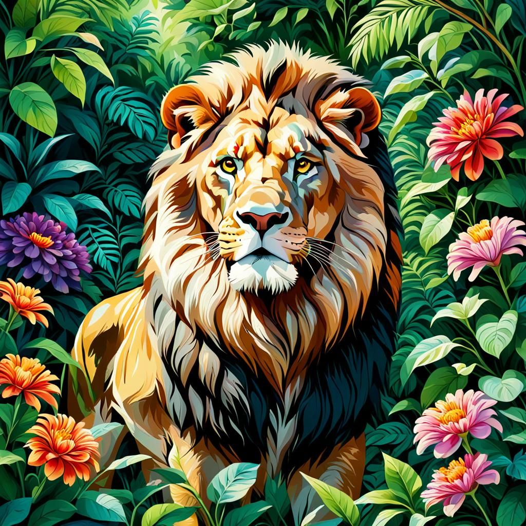 Majestic Lion in Lush Habitat