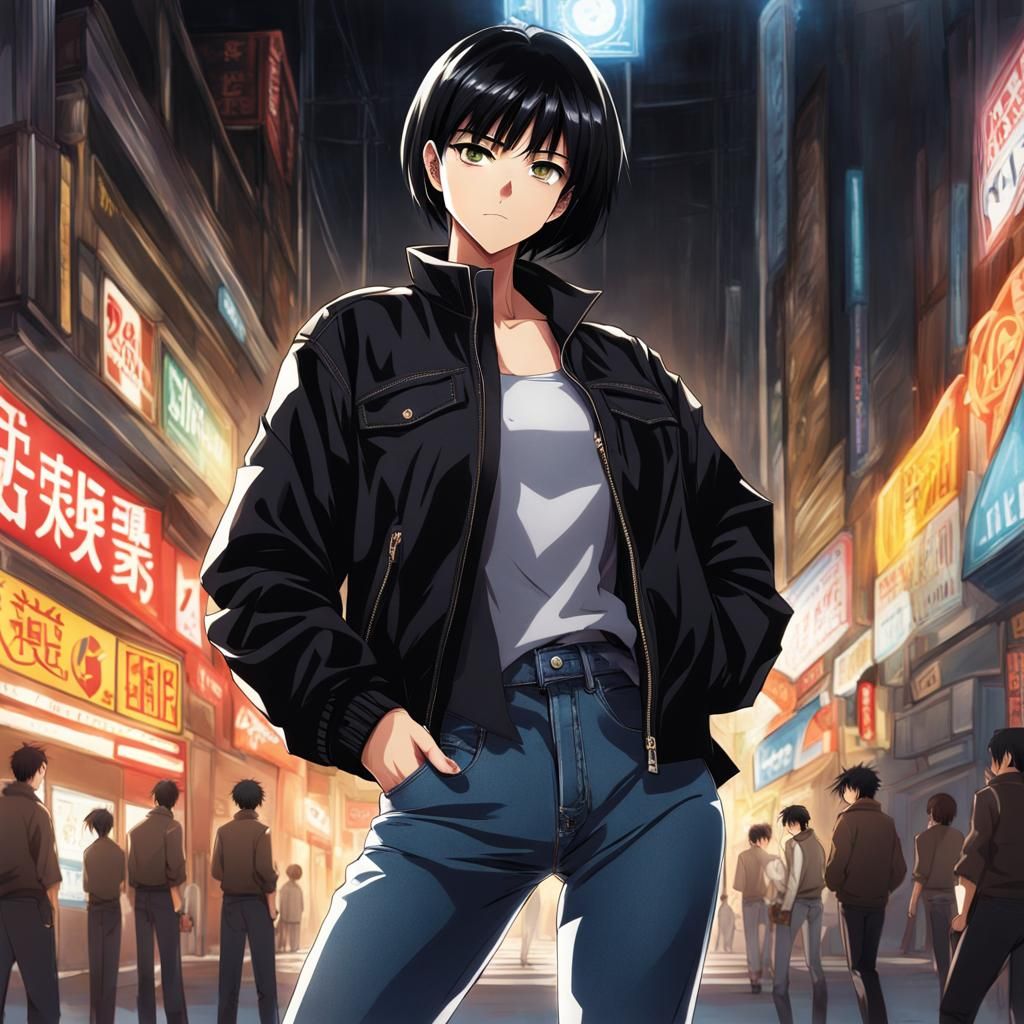 Anime Style Portrait of Woman in Black Jacket