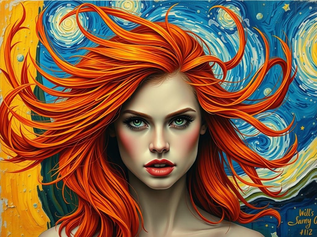 Fiery Haired Woman in Post-Impressionist Style
