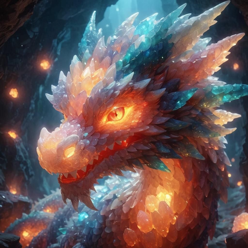 Luminescent Geode Dragon Portrait in Anime Style