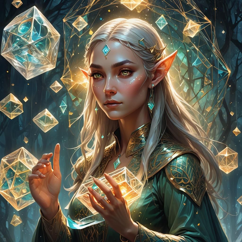 Elven Girl Manipulating Glowing Mentality Cube