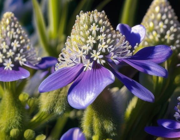 Delphinium Flower: Hyperrealistic Dewdrop Portrait