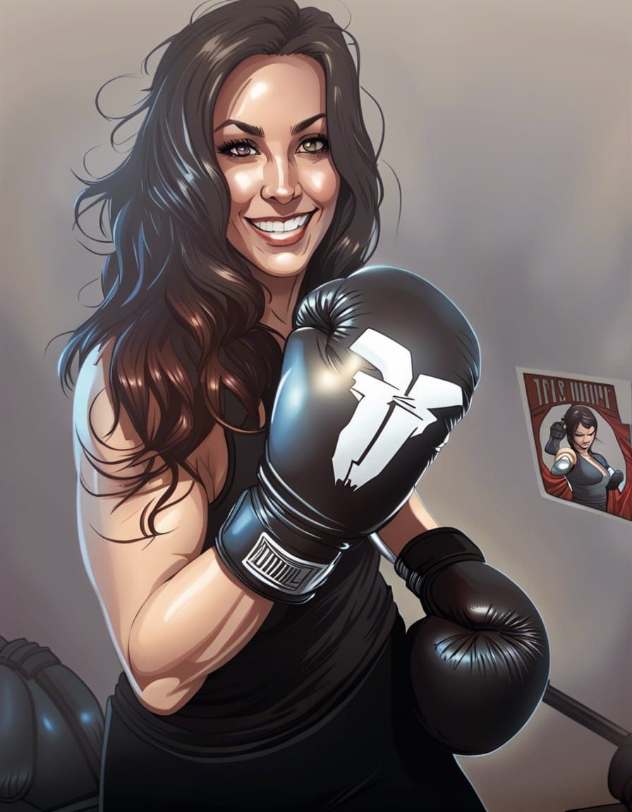Boxing Woman in Comic Book Art Style