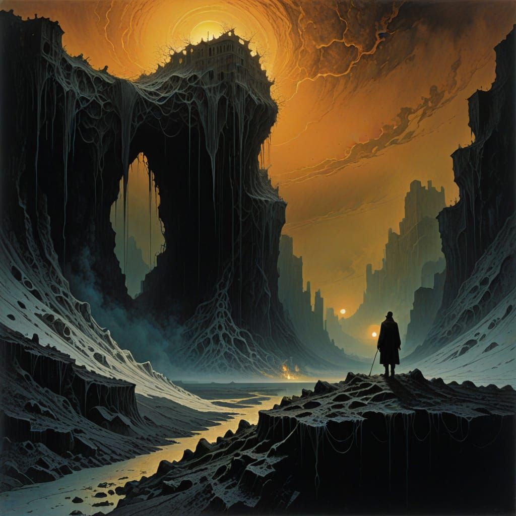 Figure at Abyss Edge in Hyperrealistic Digital Art