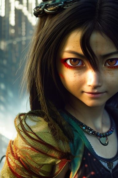 Detailed Portrait with Pop Art and Kintsugi