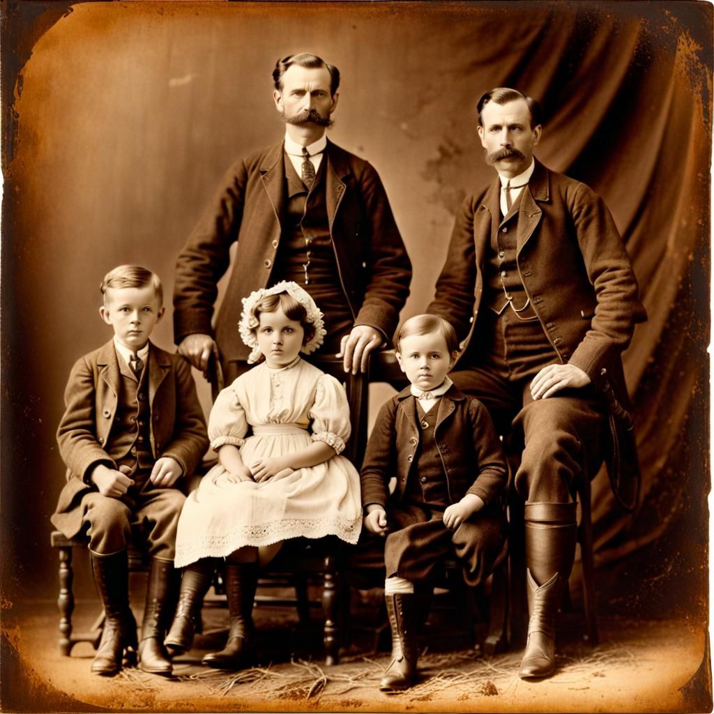 Vintage Farmer Family in Silver Nitrate Photo