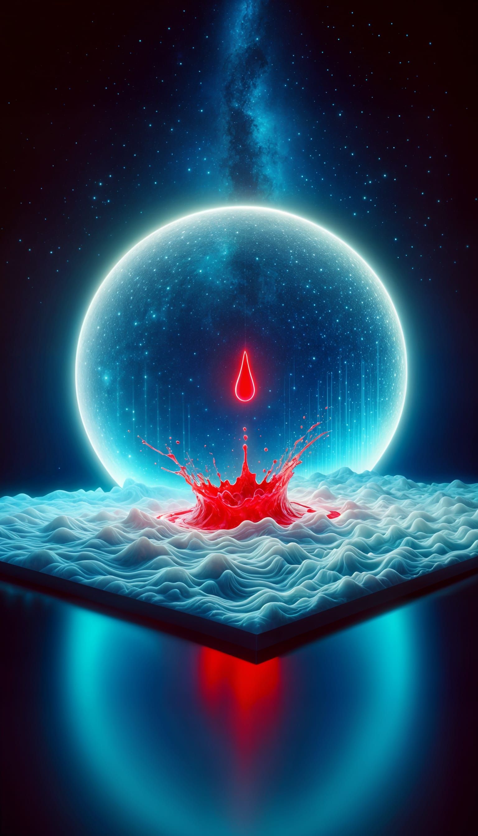 Red Drop Creates Neon Splash in White Ocean