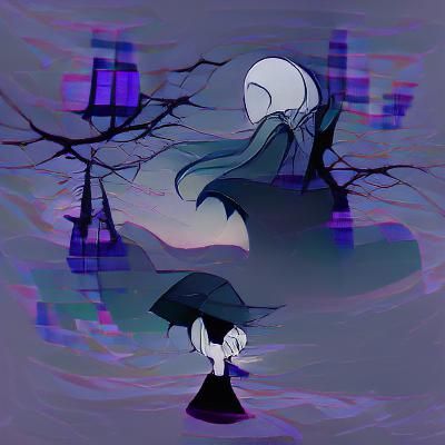 Solitary Figure in Misty Dark Forest